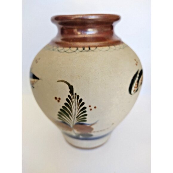 Mexican Folk Art Vase Tonala Pottery marked Tonala J Santana 6" Tall - Picture 4 of 8